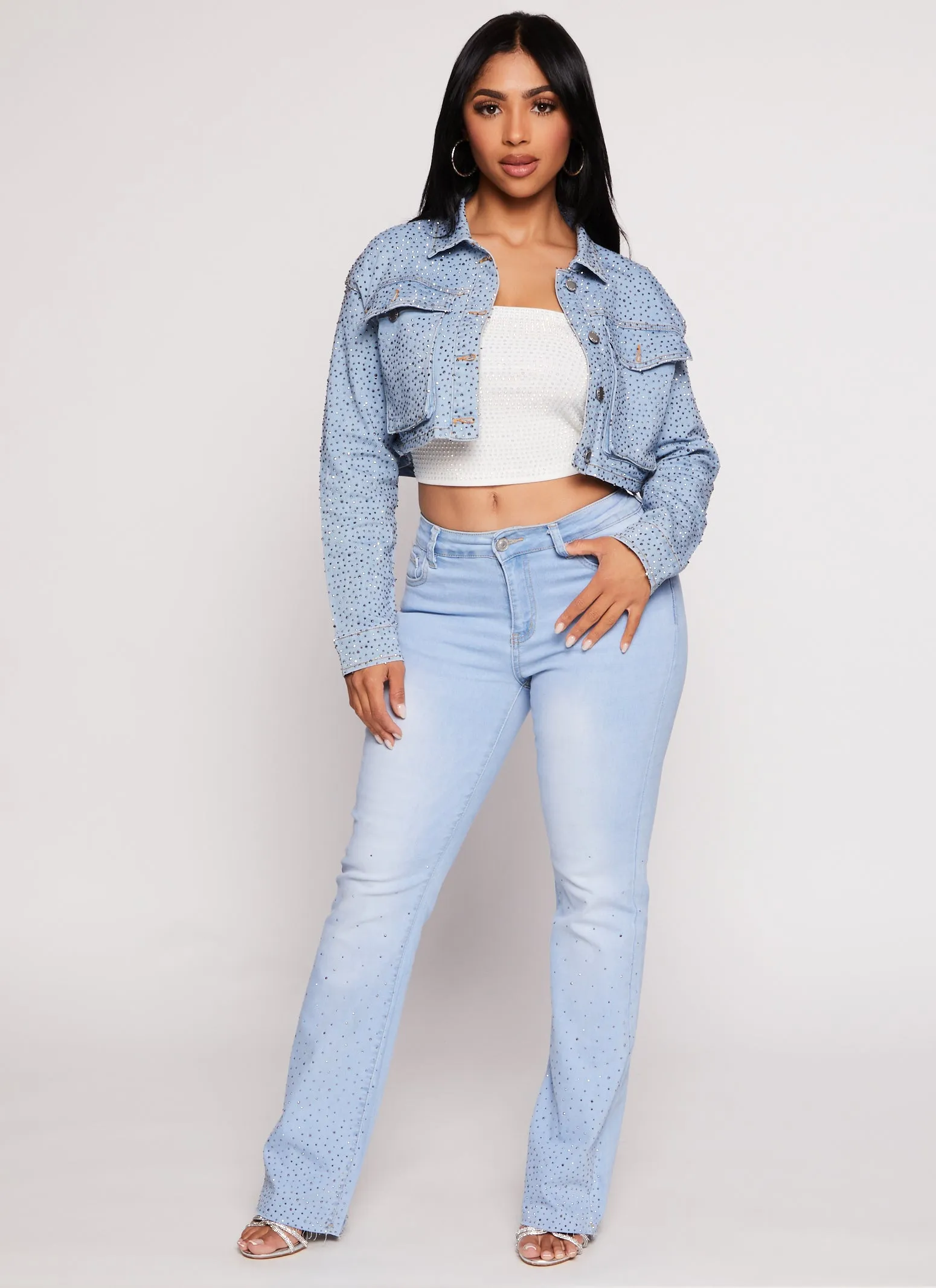 Daisy Rhinestone Cropped Jean Jacket sold by Rainbow product image thumbnail 2