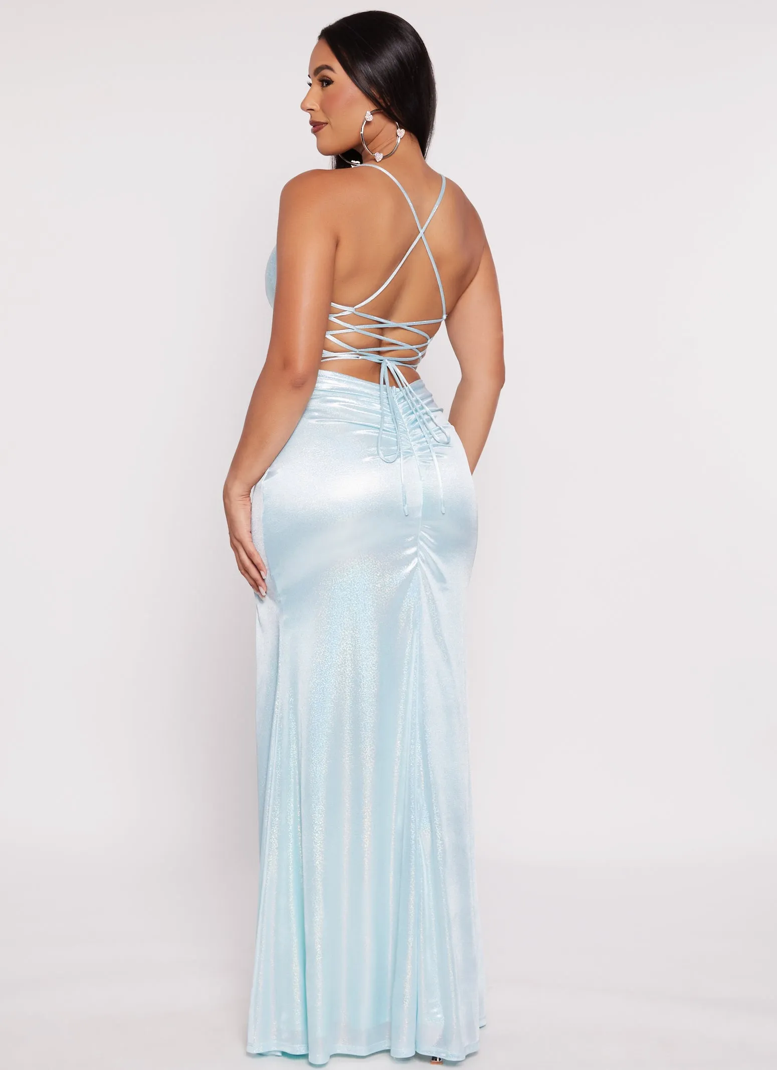 Haute Monde Glitter Lace Up Back Maxi Dress sold by Rainbow