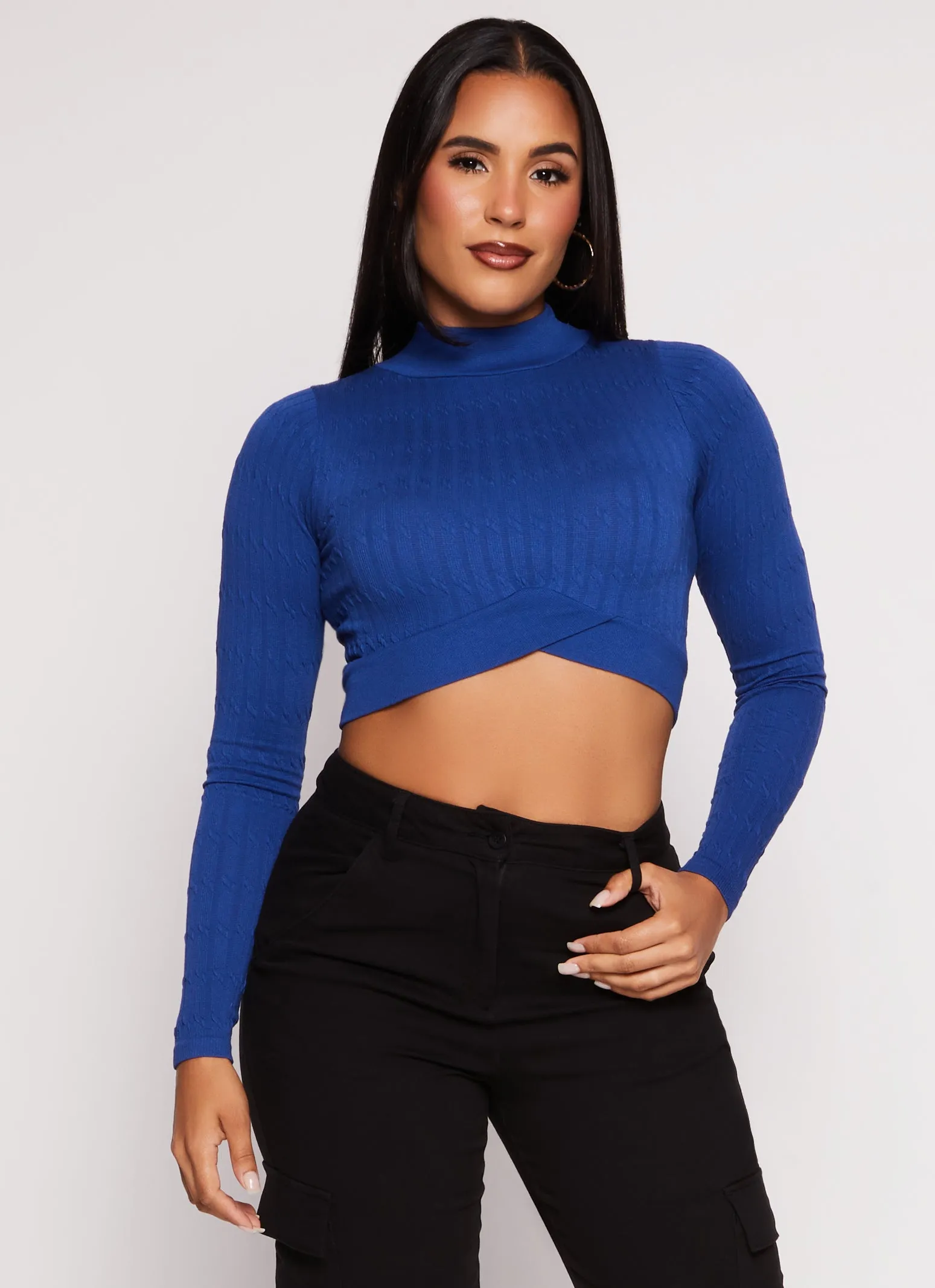 Seamless Cable Knit Mock Neck Crop Top sold by Rainbow