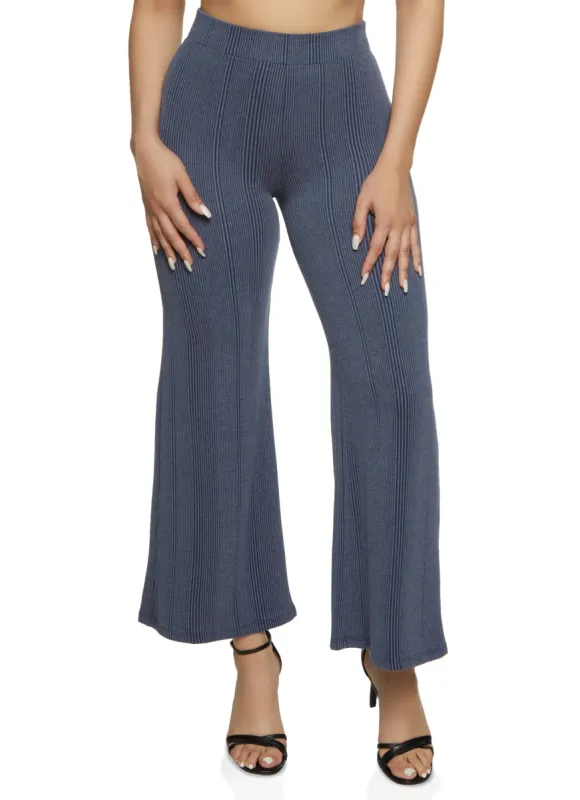 Solid Ribbed High Waist Wide Leg Pants sold by Rainbow