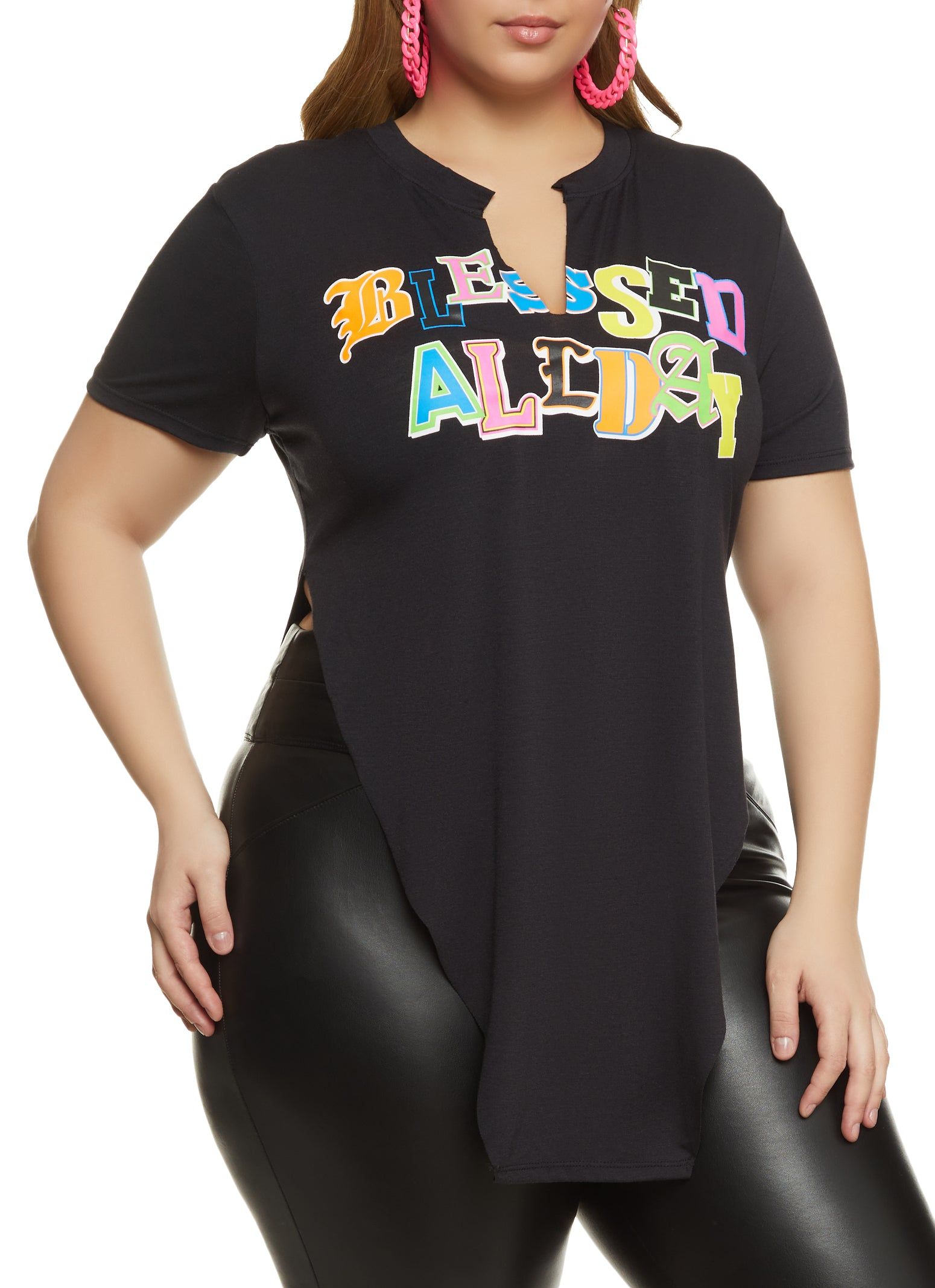 Plus Size Blessed All Day Hanky Hem Graphic Tee sold by Rainbow