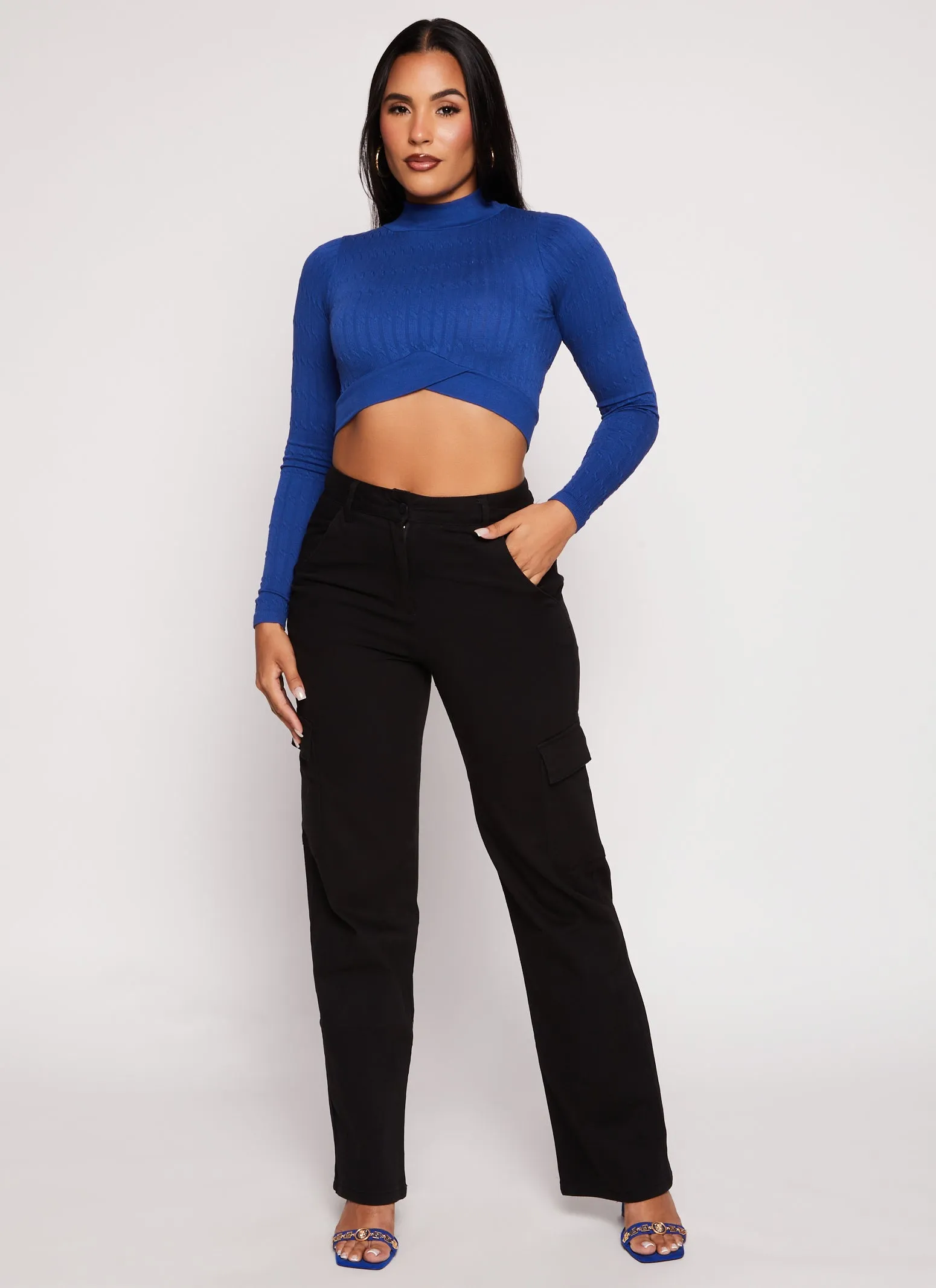 Seamless Cable Knit Mock Neck Crop Top sold by Rainbow product image thumbnail 2
