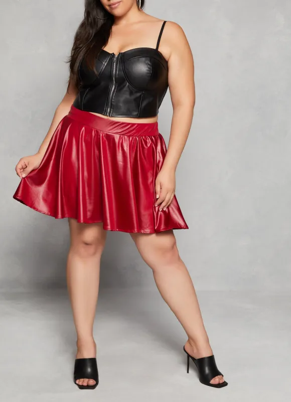 Plus Size Faux Leather Skater Skirt sold by Rainbow