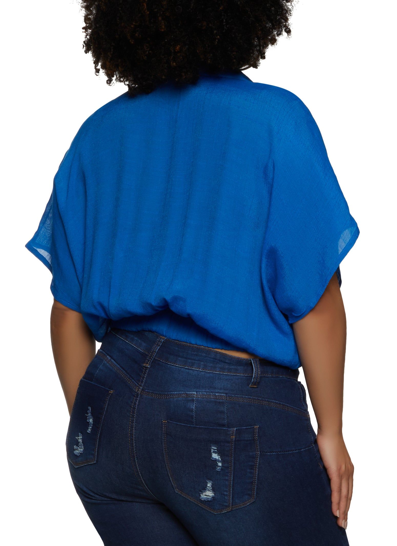 Plus Size Elastic Waist Cropped V Neck Shirt sold by Rainbow product image thumbnail 2