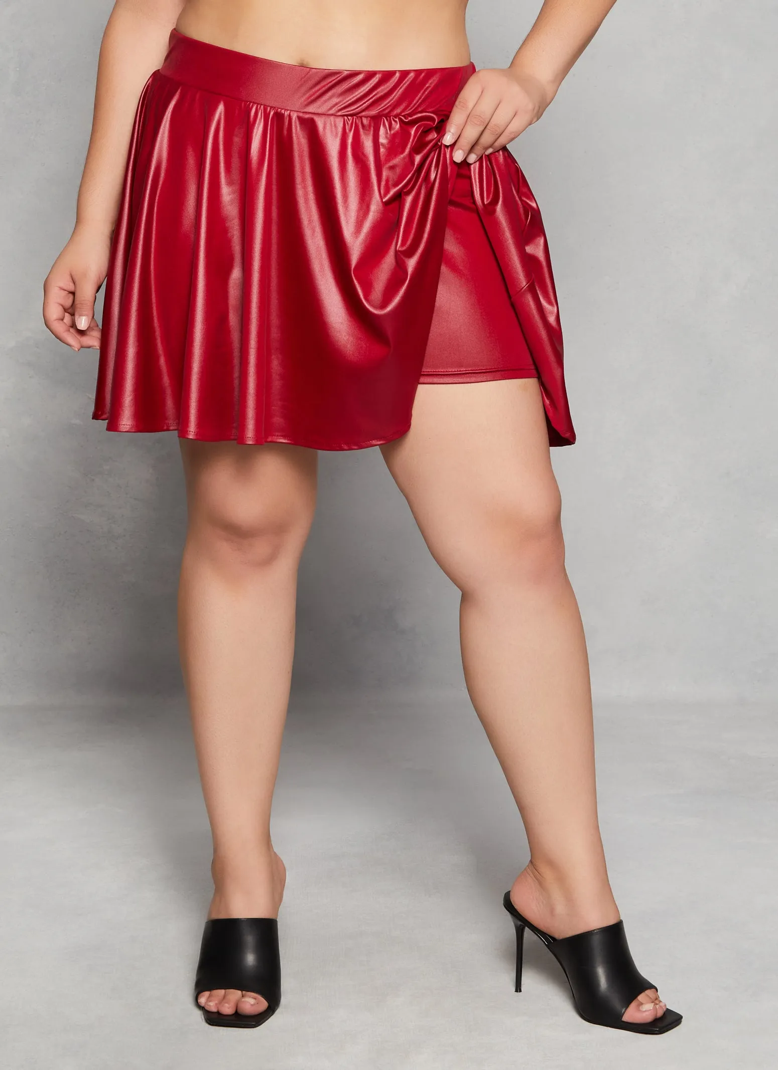 Plus Size Faux Leather Skater Skirt sold by Rainbow product image thumbnail 3