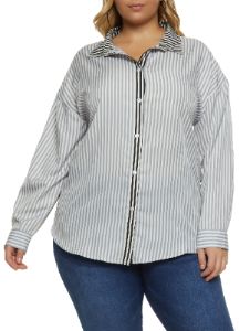Plus Size Striped Open Back Button Front Top sold by Rainbow