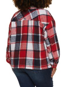 Plus Size Plaid Brushed Knit Cropped Shacket sold by Rainbow