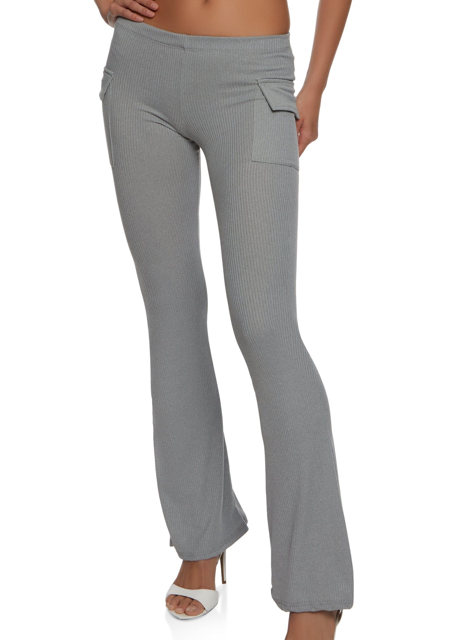 Ribbed Knit Cargo Flare Pants sold by Rainbow