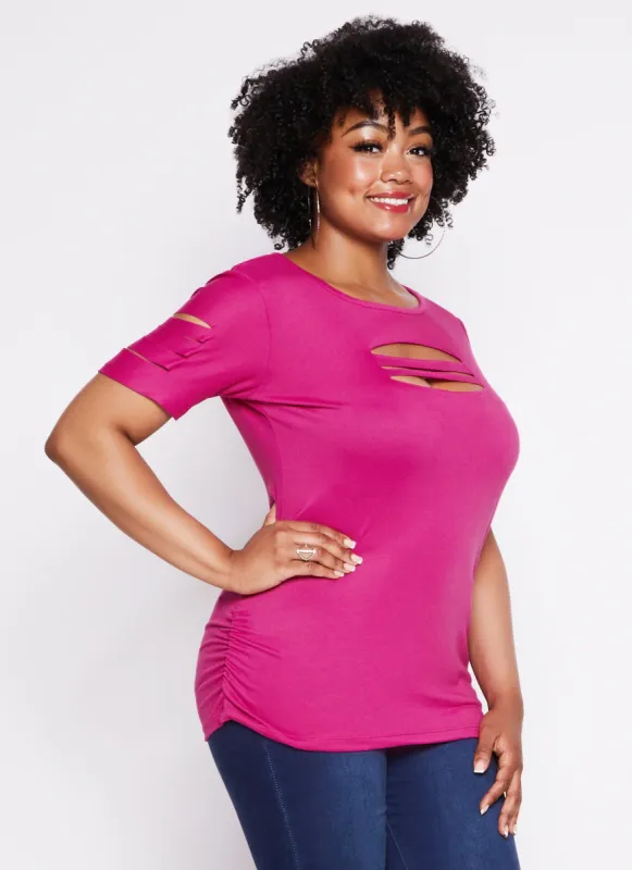 Plus Size Laser Cut Ruched T Shirt sold by Rainbow
