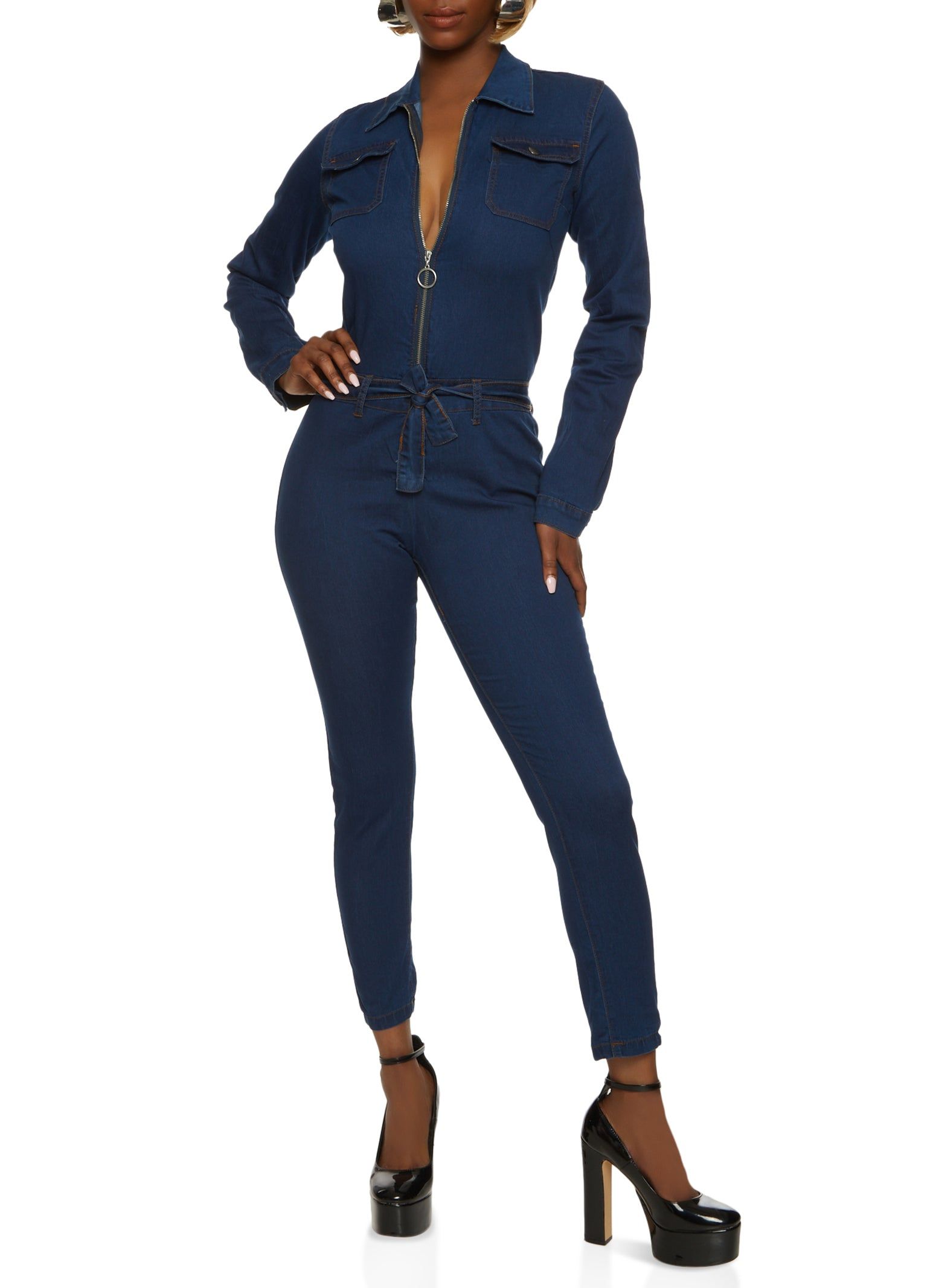 VIP Zip Front Denim Jumpsuit sold by Rainbow