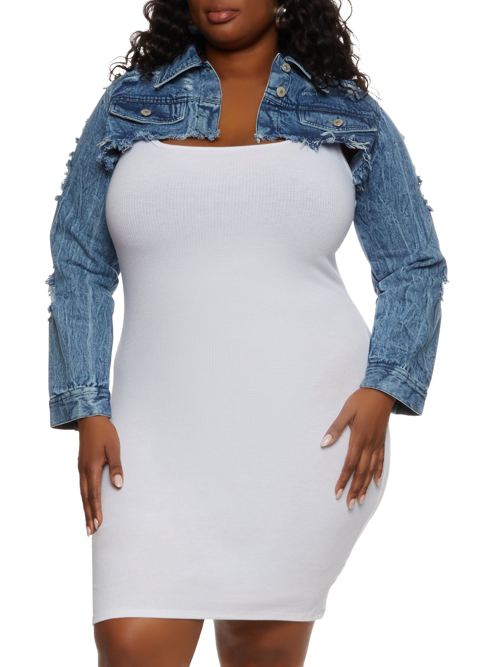 Plus Size Distressed Denim Bolero Jacket sold by Rainbow