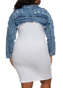 Plus Size Distressed Denim Bolero Jacket sold by Rainbow