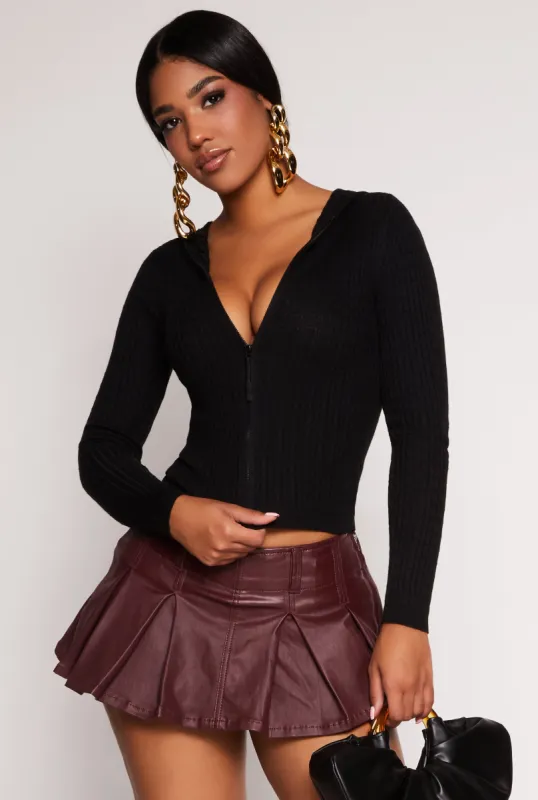 Cable Knit Zip Front Hooded Sweater sold by Rainbow