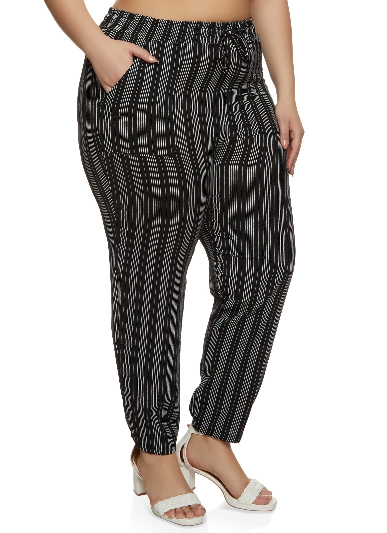 Plus Size Striped Drawstring Straight Leg Pants sold by Rainbow