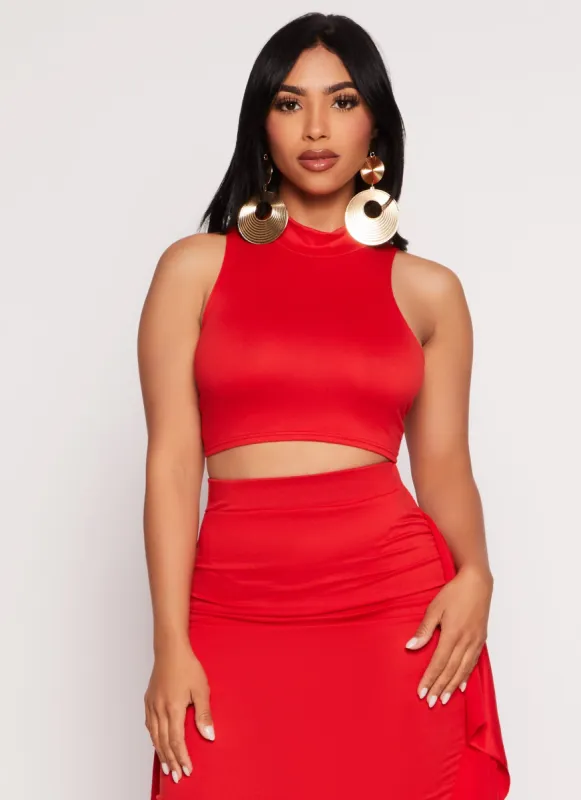 Mock Neck O Ring Tie Back Crop Top sold by Rainbow