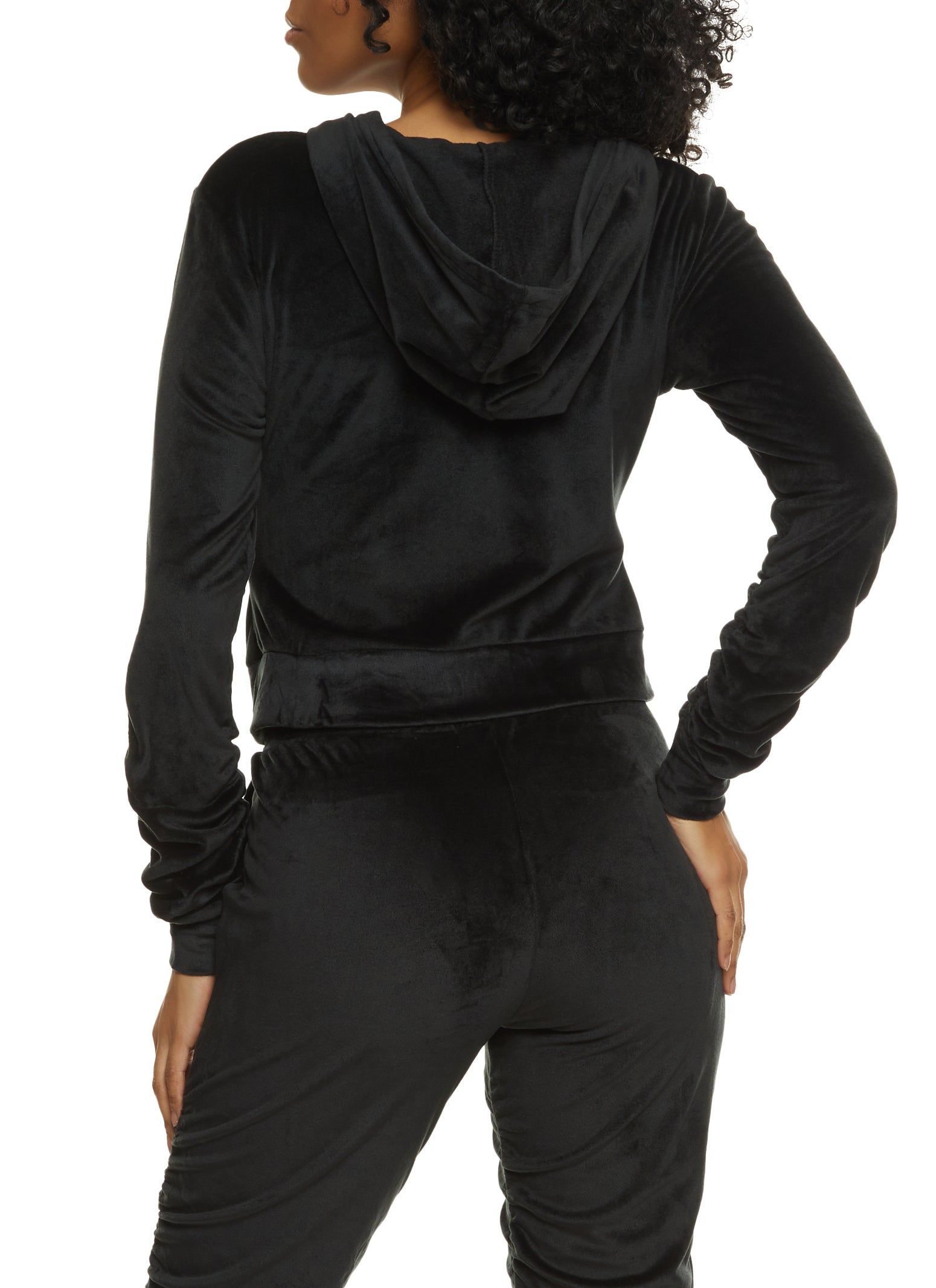 Solid Velour Ruched Zip Front Hoodie sold by Rainbow product image thumbnail 3