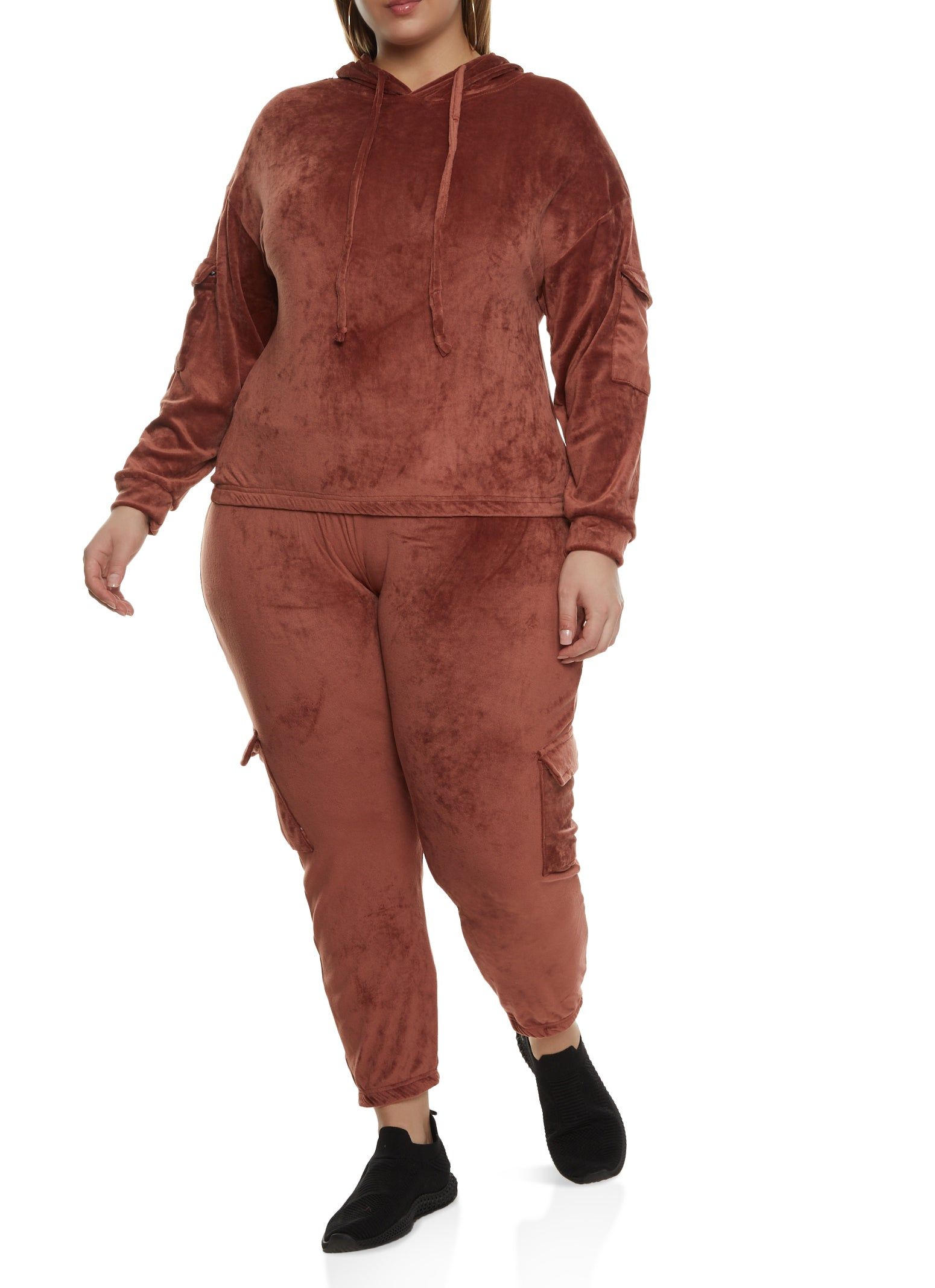 Plus Size Velour Cargo Pocket Sleeve Hoodie sold by Rainbow product image thumbnail 2