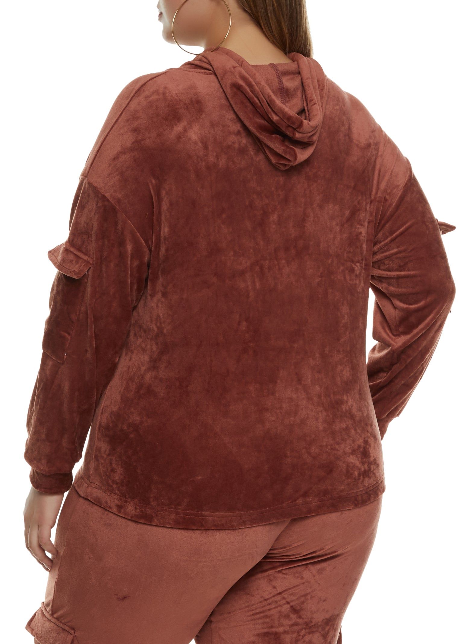 Plus Size Velour Cargo Pocket Sleeve Hoodie sold by Rainbow product image thumbnail 3