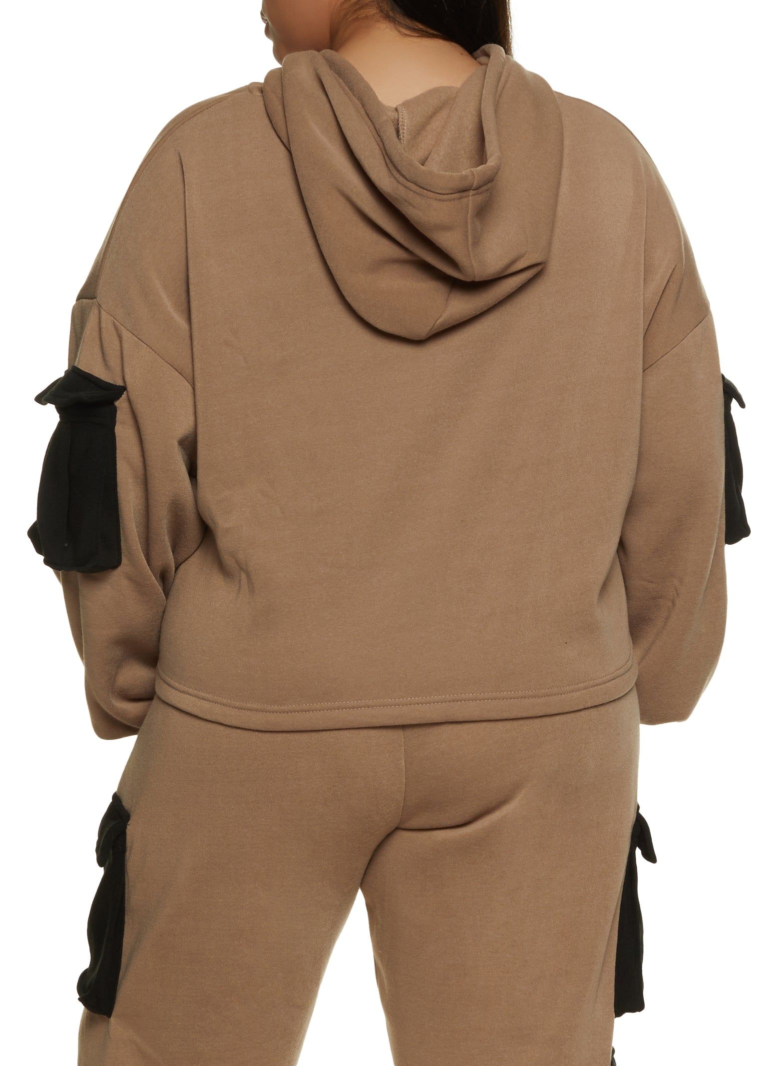 Plus Size Color Block Cargo Pocket Cropped Hoodie sold by Rainbow product image thumbnail 3