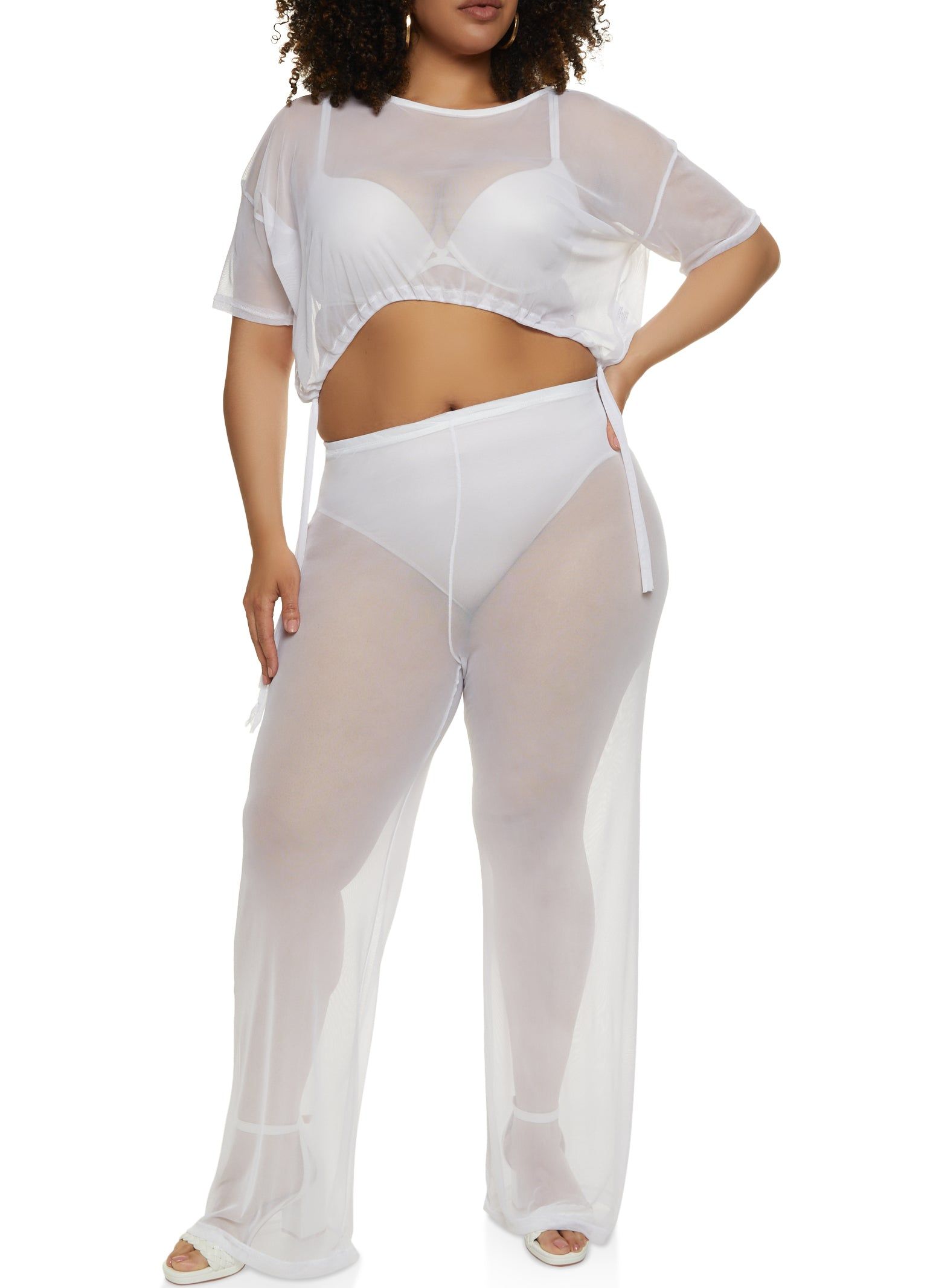 Plus Size Mesh Drawstring Hem Crop Top sold by Rainbow product image thumbnail 2