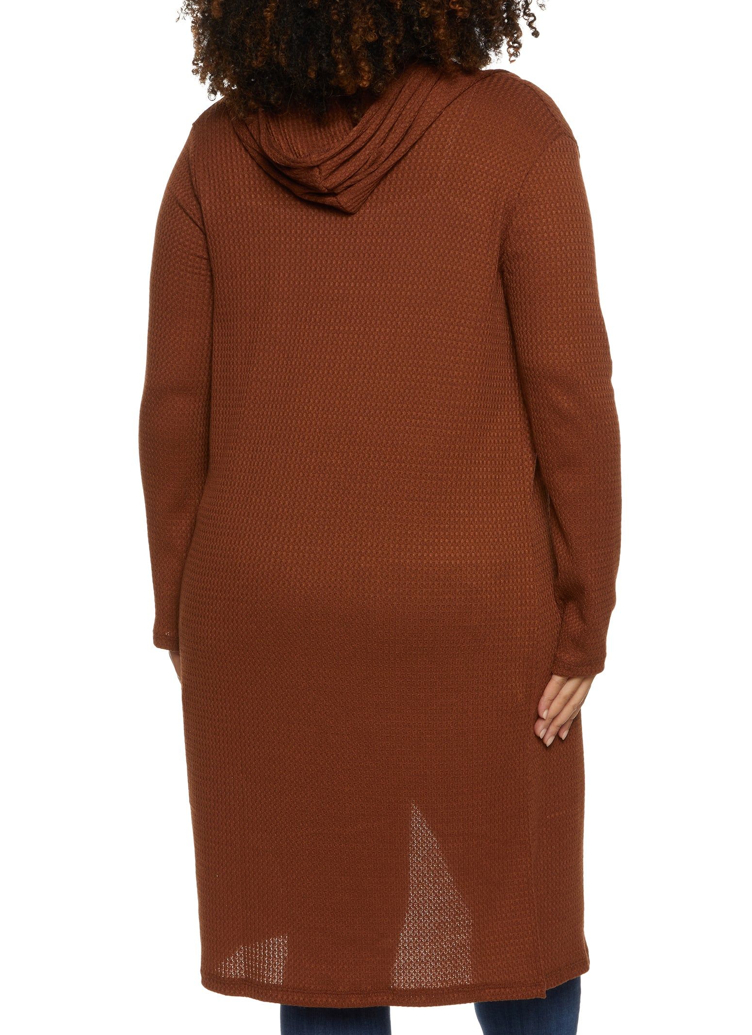 Plus Size Waffle Knit Hooded Long Cardigan sold by Rainbow product image thumbnail 2