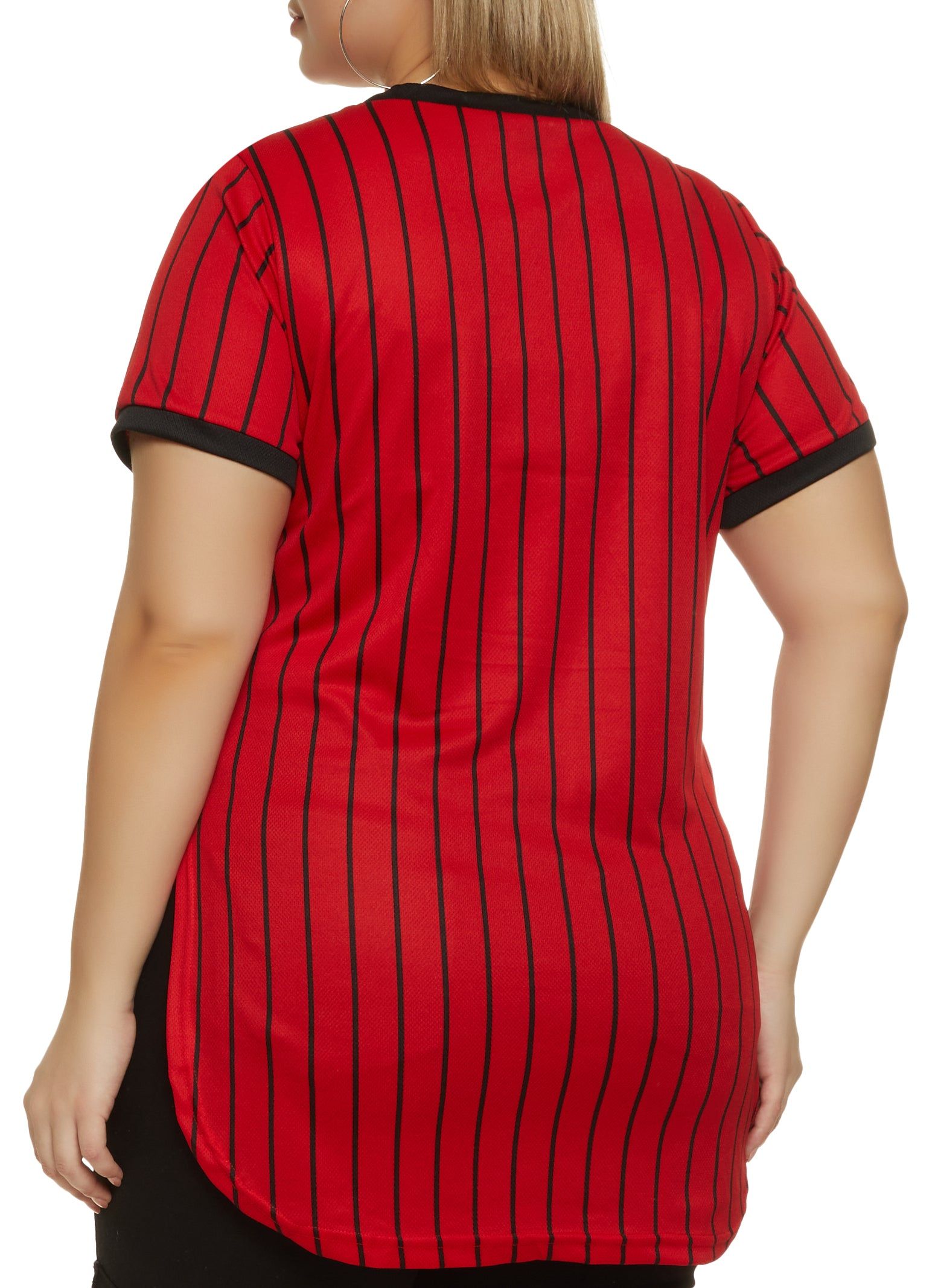 Plus Size Mesh Queen Pinstripe Baseball Tee sold by Rainbow product image thumbnail 2
