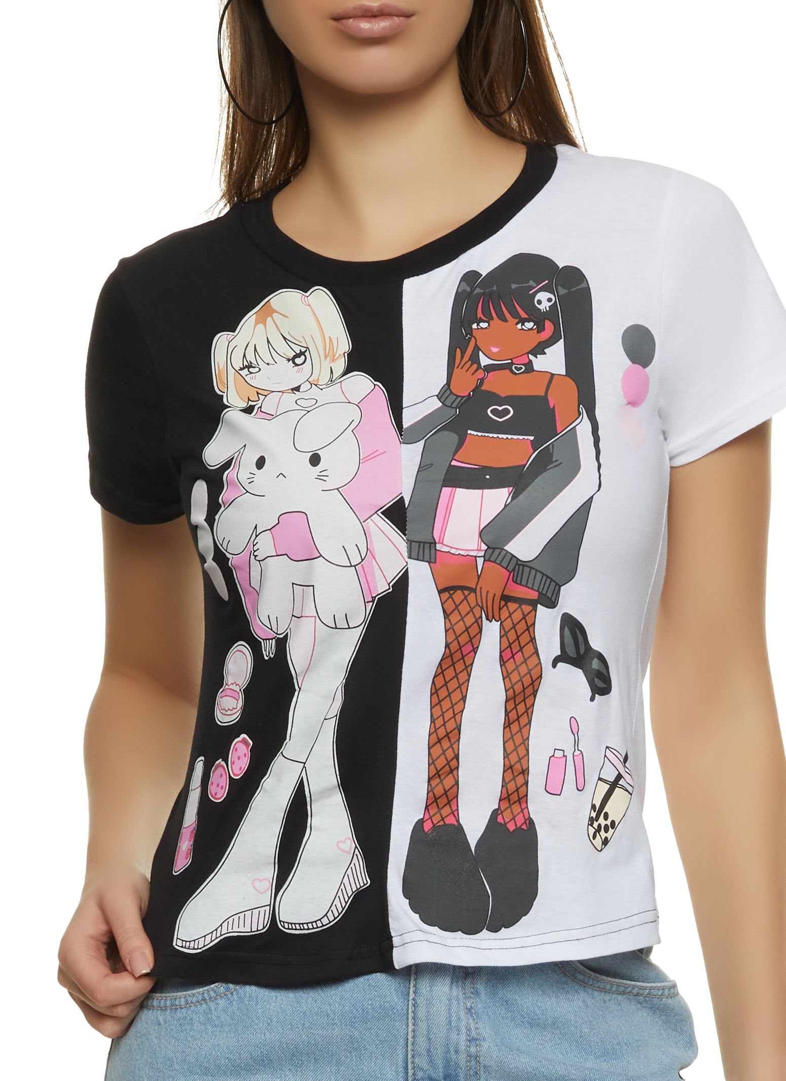 Color Block Anime Graphic Tee sold by Rainbow