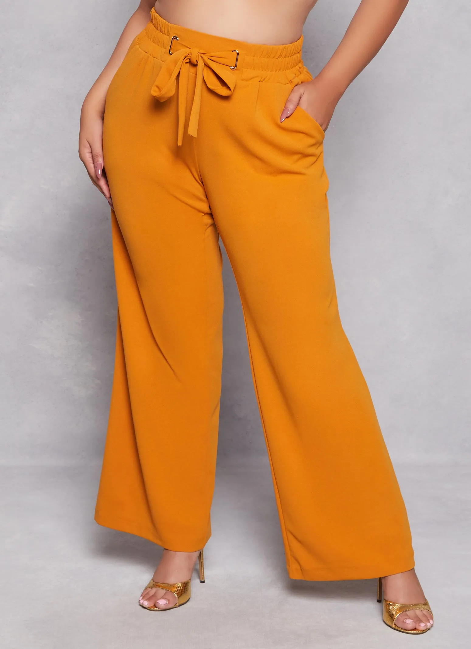 Plus Size Crepe Knit Tie Front Dress Pants sold by Rainbow product image thumbnail 2