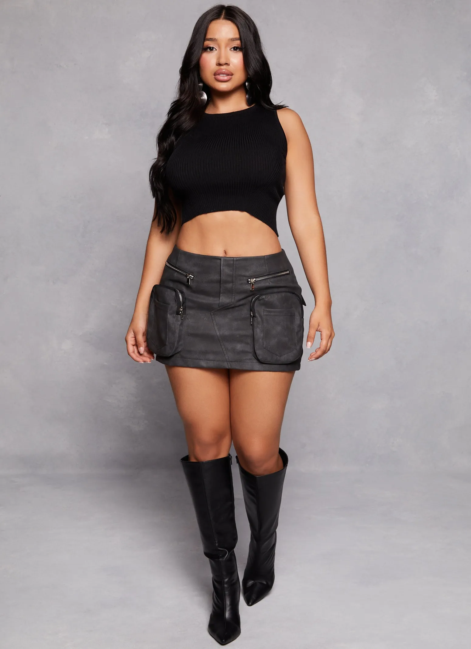 Ribbed Knit Crew Neck Cropped Tank Top sold by Rainbow product image thumbnail 2