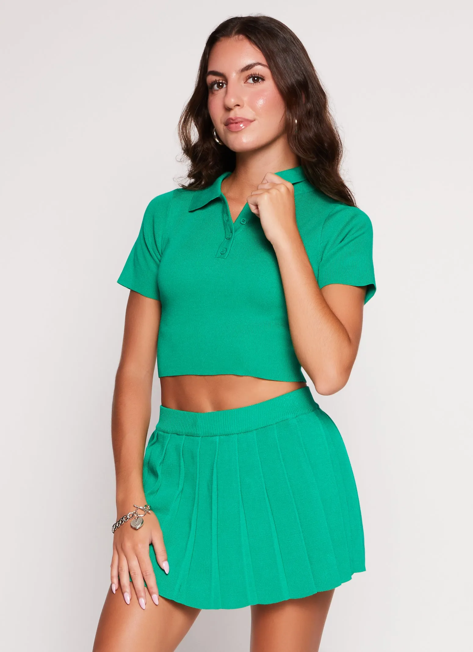 Daisy Solid Cropped Polo Shirt sold by Rainbow