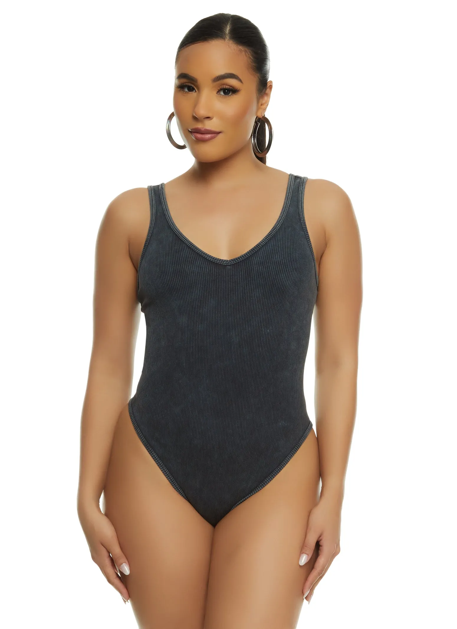Ribbed Knit Acid Wash Seamless Tank Bodysuit sold by Rainbow