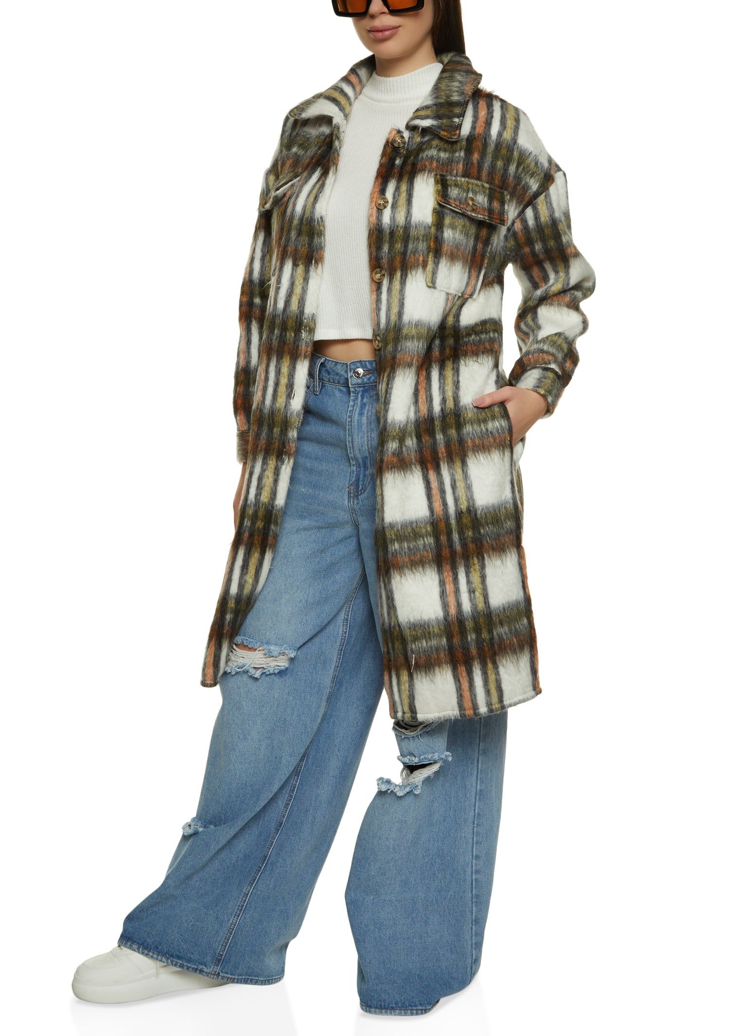 Plaid Brushed Knit Long Shacket sold by Rainbow product image thumbnail 2