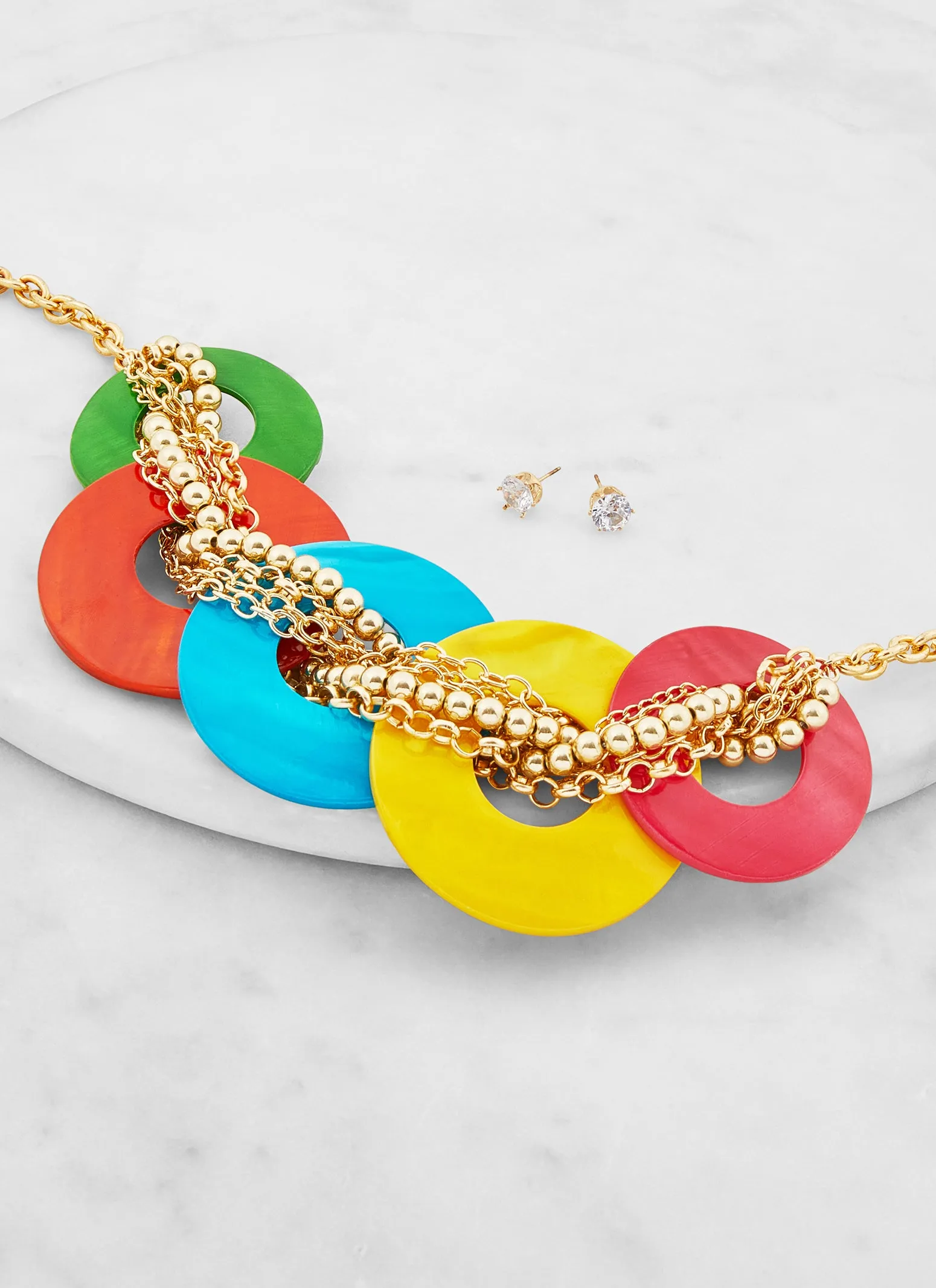 Beaded Disc Chain Necklace with Stud Earrings sold by Rainbow product image thumbnail 3