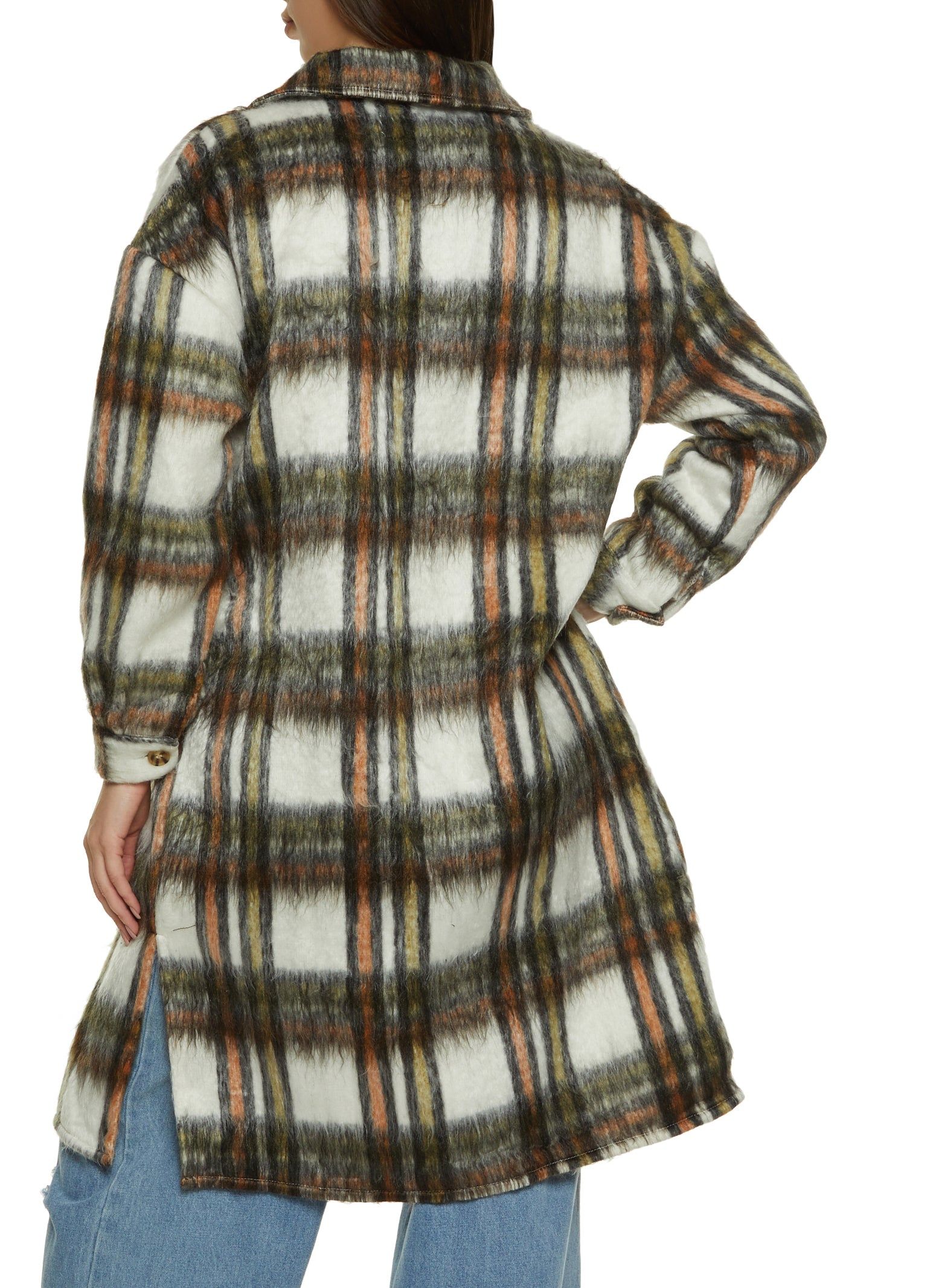 Plaid Brushed Knit Long Shacket sold by Rainbow product image thumbnail 3