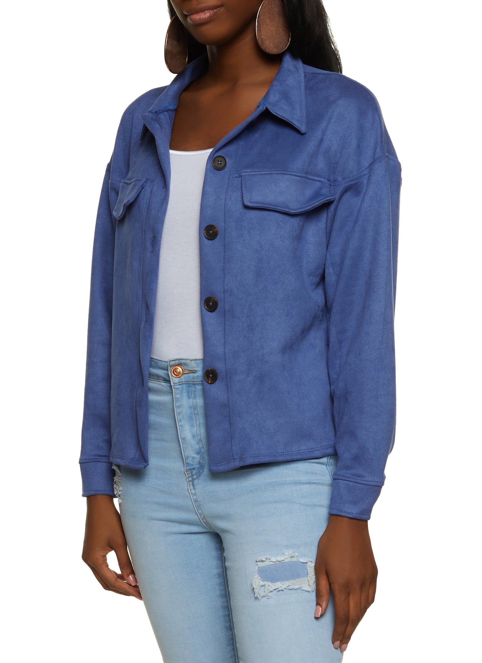 Faux Suede Button Front Shirt sold by Rainbow