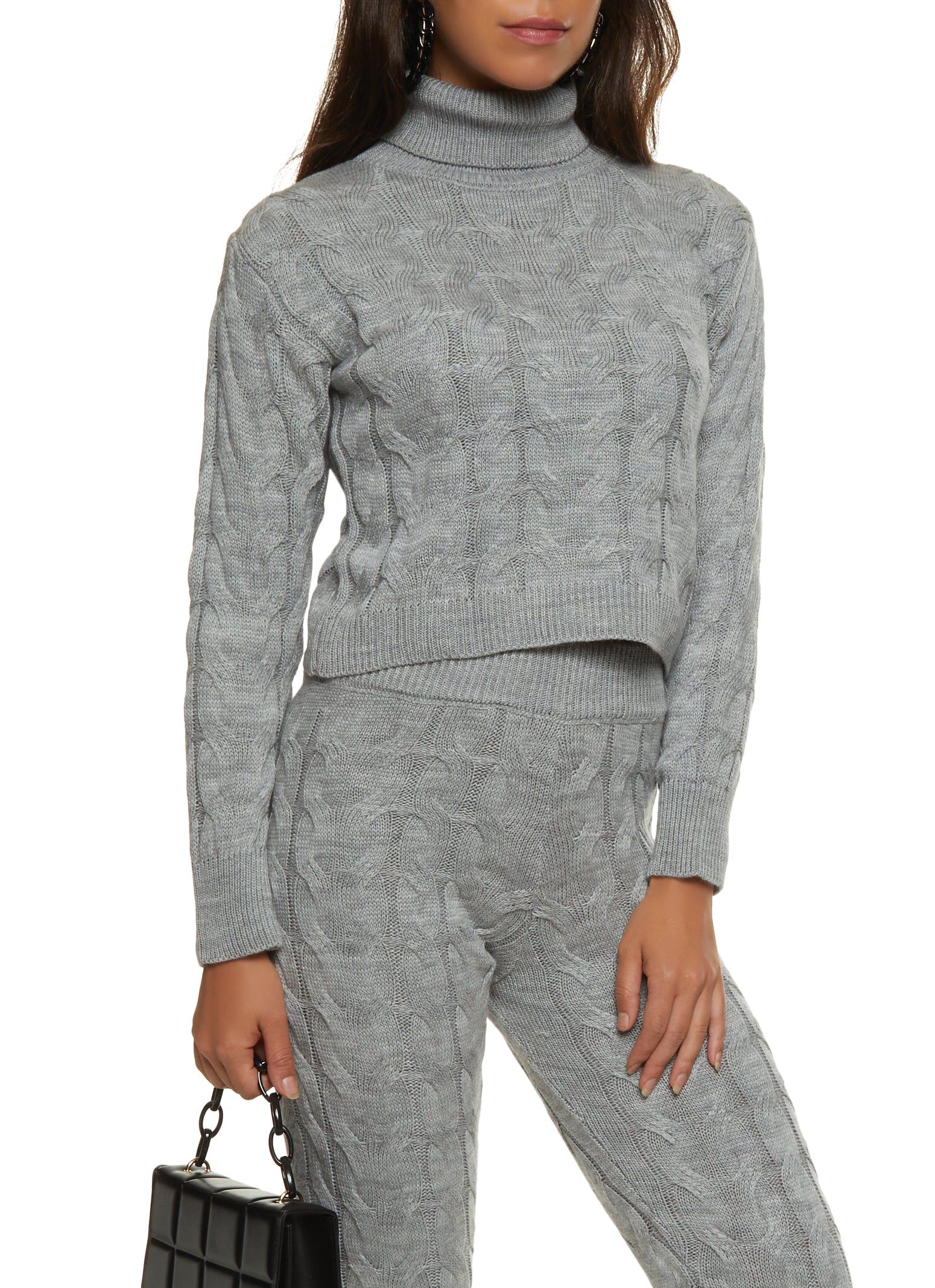 Cable Knit Turtleneck Cropped Sweater sold by Rainbow