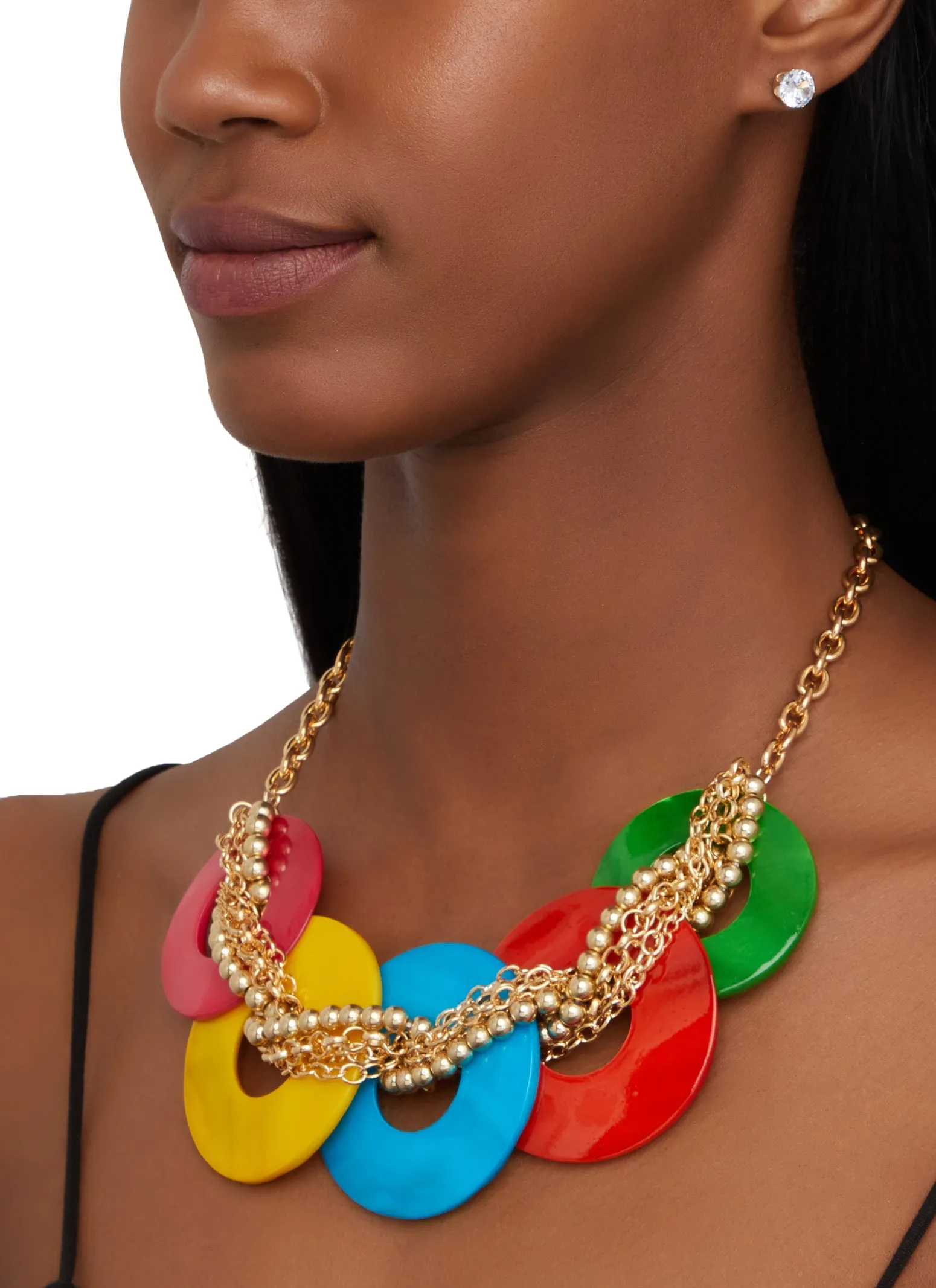 Beaded Disc Chain Necklace with Stud Earrings sold by Rainbow