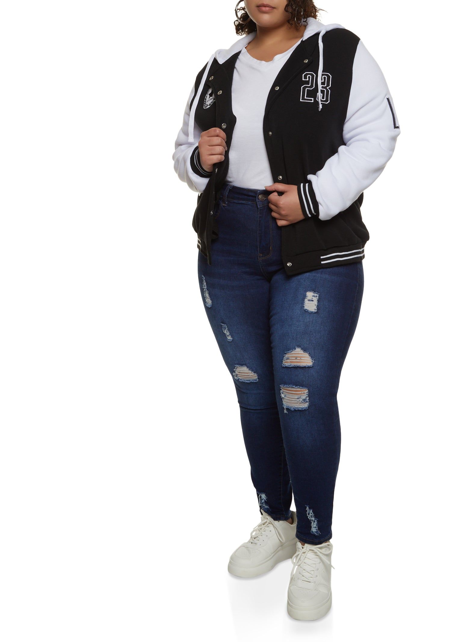 Plus Size 23 Patch Graphic Hooded Baseball Jacket sold by Rainbow product image thumbnail 2