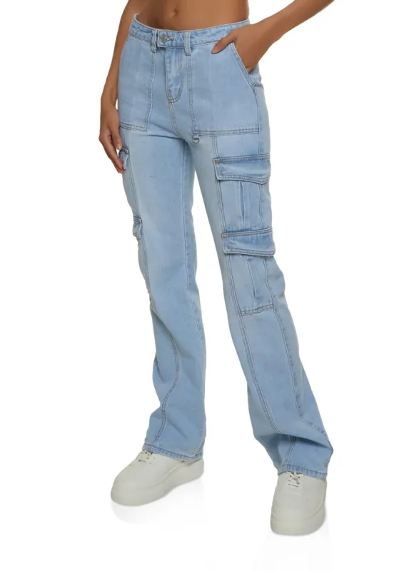 Flap Pocket Flare Leg Cargo Jeans sold by Rainbow