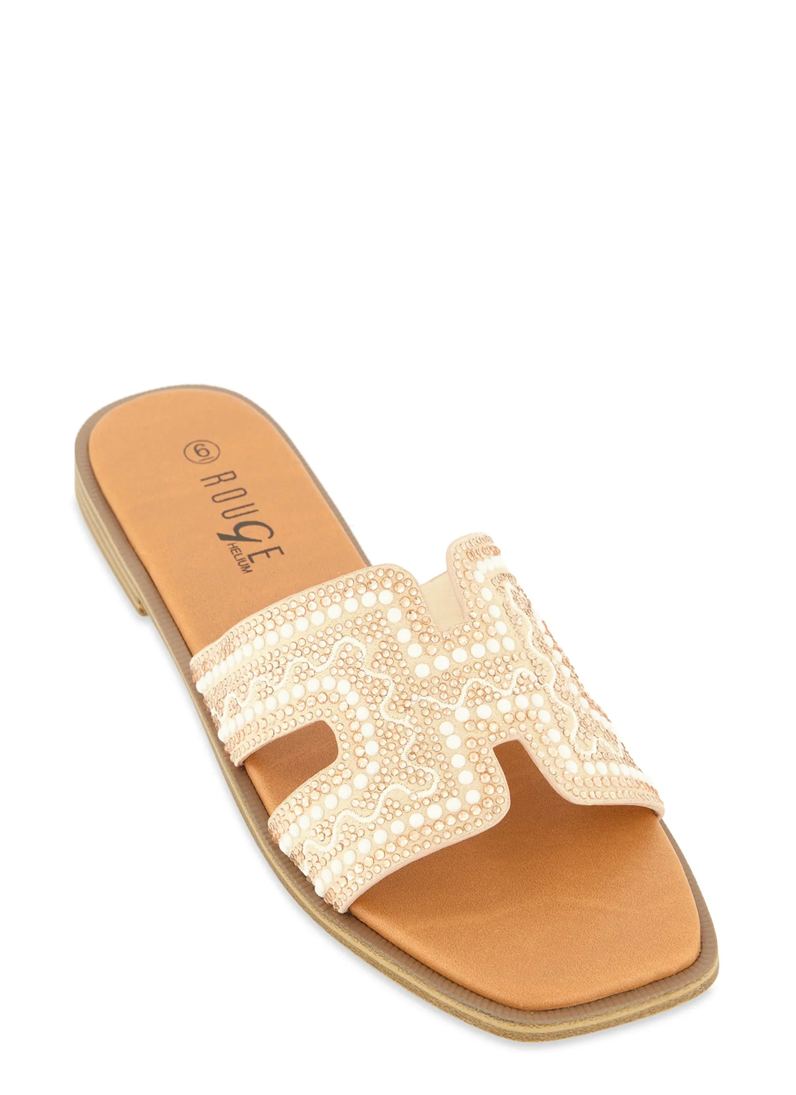 Faux Pearl Cut Out Band Slide Sandals sold by Rainbow