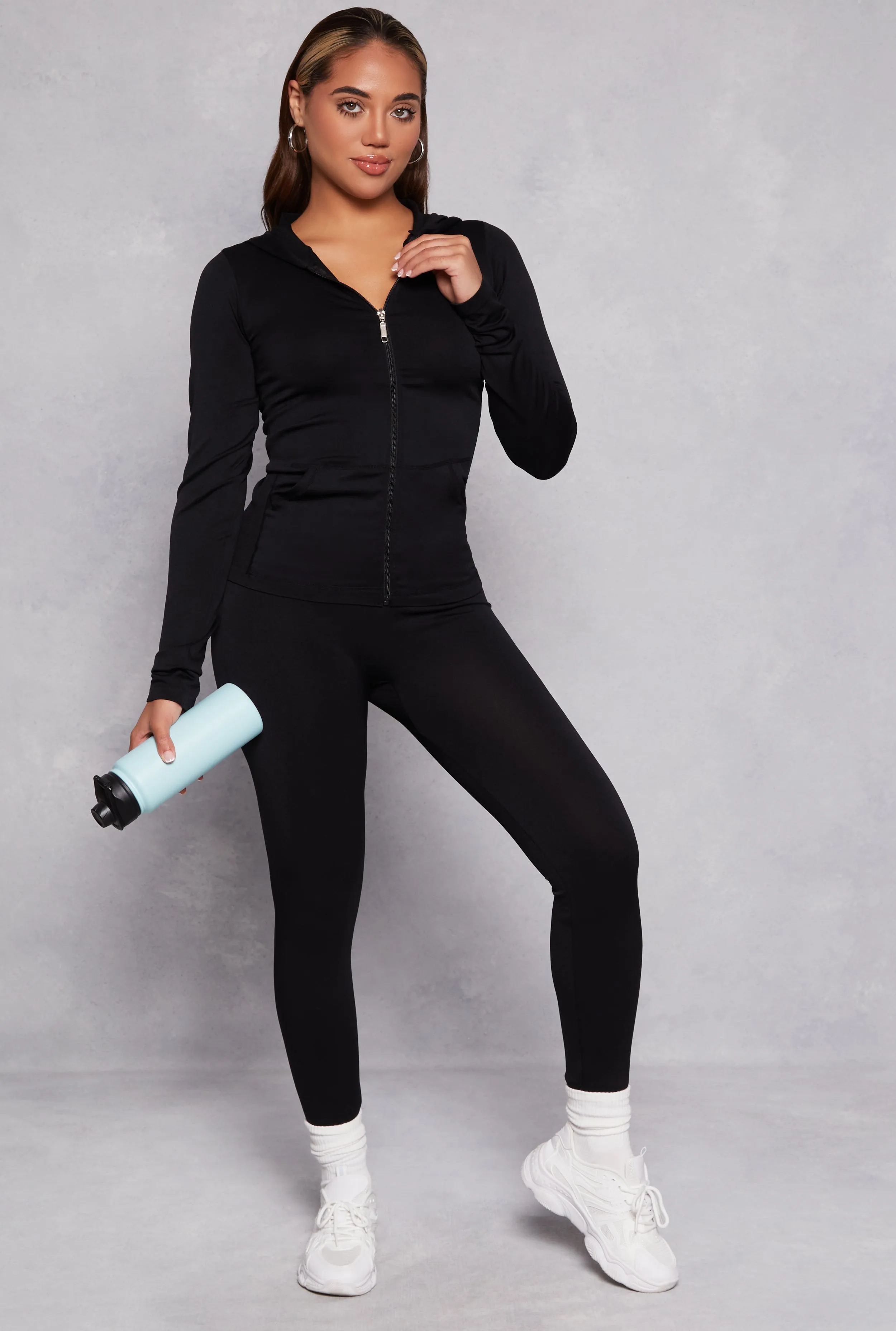 Seamless Ribbed Knit Zip Front Hoodie sold by Rainbow product image thumbnail 2