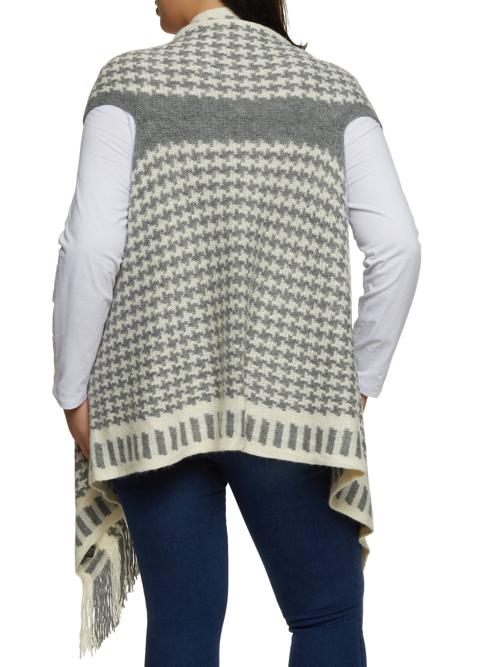 Brushed Knit Houndstooth Fringe Wrap Poncho sold by Rainbow product image thumbnail 5