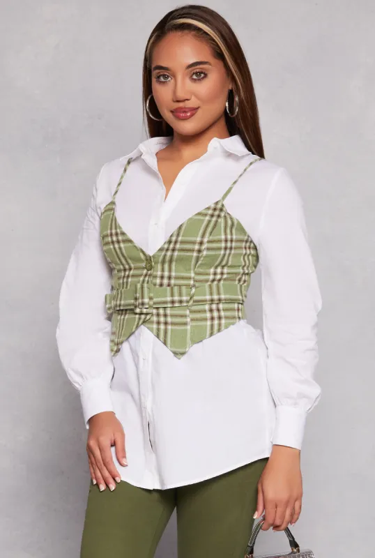 Haute Monde Long Sleeve Shirt with Plaid Vest sold by Rainbow