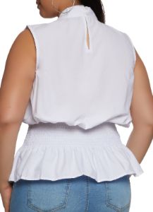 Plus Size Tie Neck Sleeveless Blouse sold by Rainbow