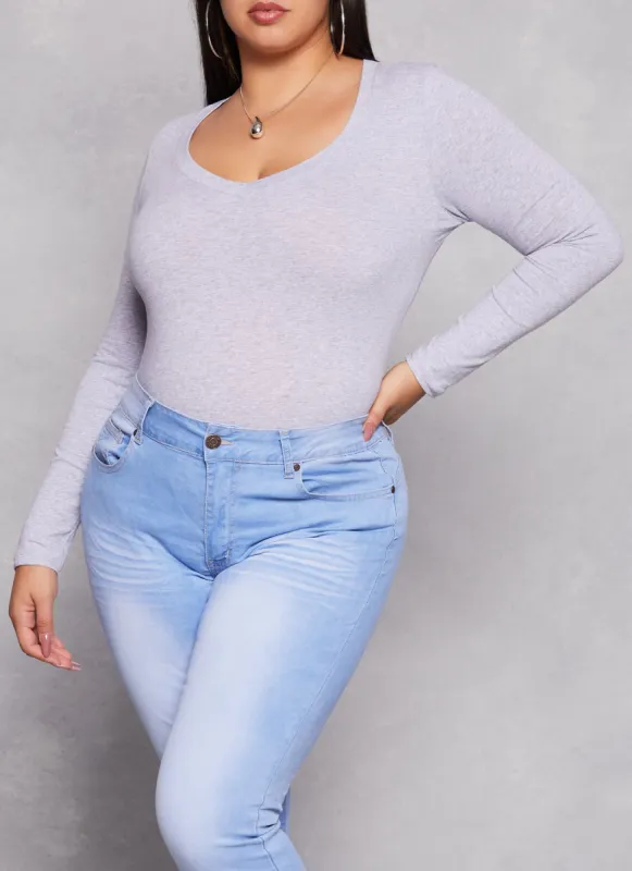 Plus Size Basic Long Sleeve V Neck Tee sold by Rainbow