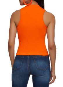 Ribbed Knit Mock Neck Seamless Tank Top sold by Rainbow
