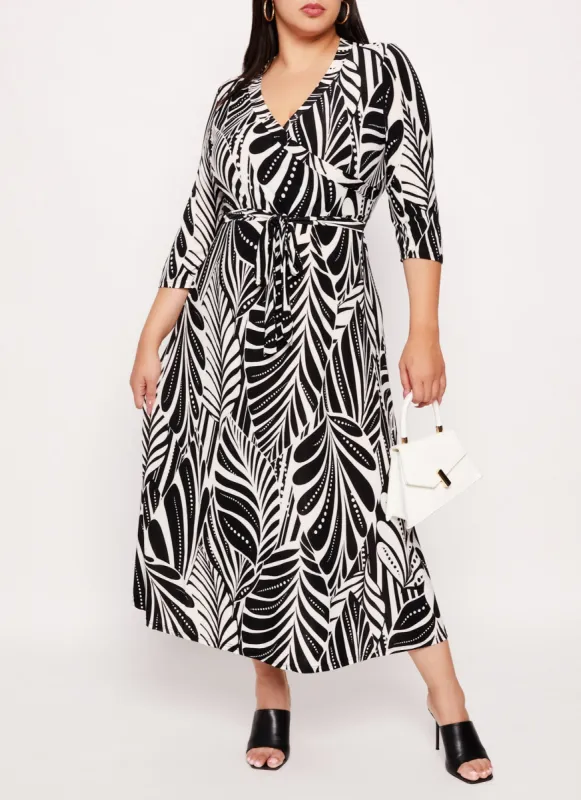 Plus Size Leaf Print Faux Wrap Dress sold by Rainbow