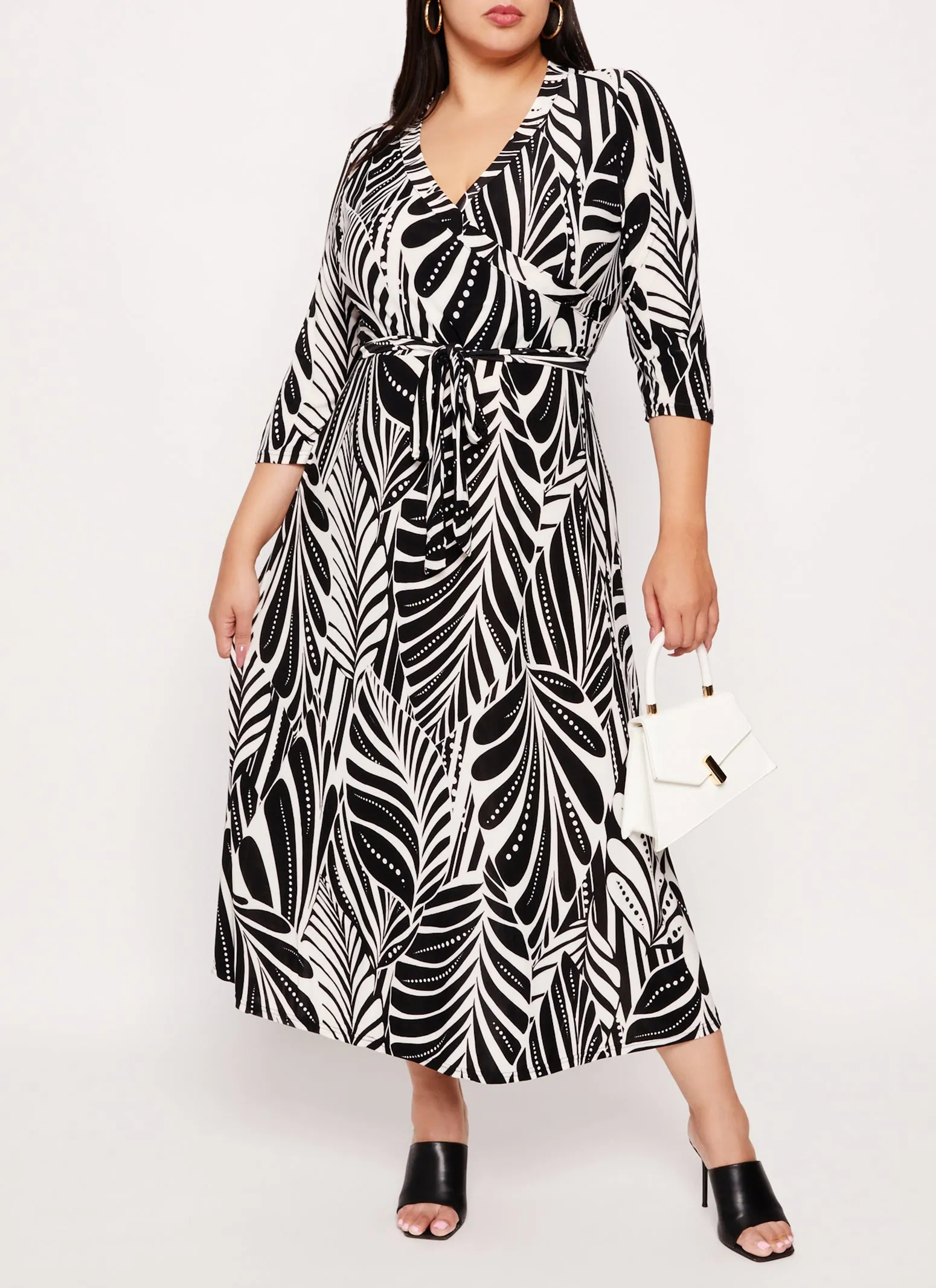 Plus Size Leaf Print Faux Wrap Dress sold by Rainbow