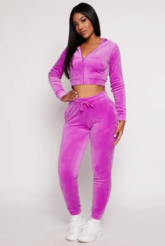 Velour Drawstring High Waist Joggers sold by Rainbow