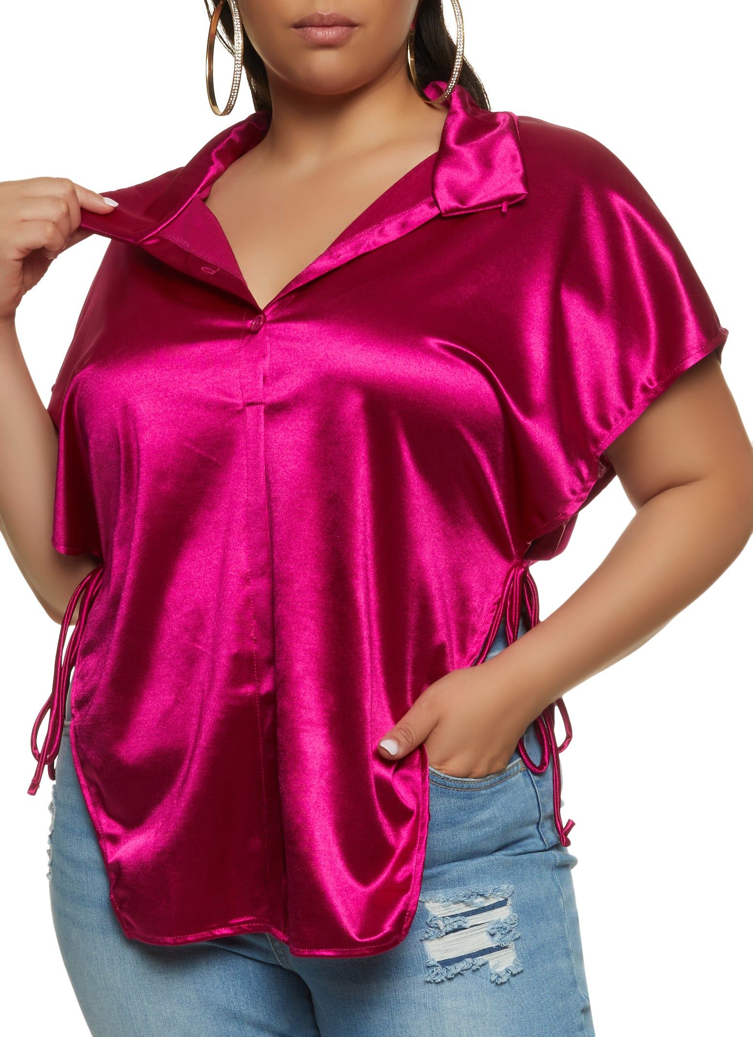 Plus Size Open Side Tie Shirt sold by Rainbow
